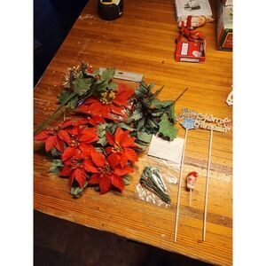 Lot‎ Vintage Assorted Celluloid Christmas Picks And Poinsettia Holly Florals